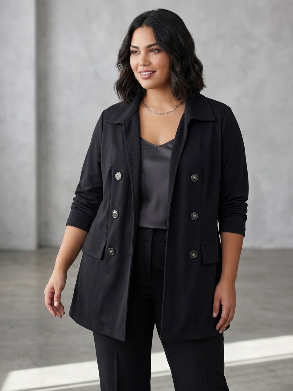 Women's Black Double-Breasted Coat Jacket